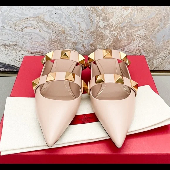 Sold! New! Valentino Calfskin Roman Stud Flat Mules - Picture 3 of 10